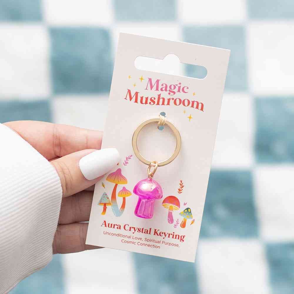 Something Different - Pink Aura Crystal Mushroom Schlüsselring - Rosa